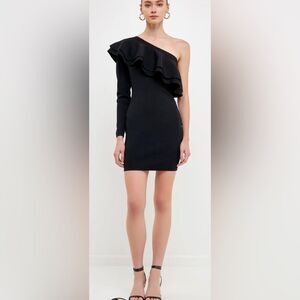 Endless Rose One Shouldered Knit Mini Dress Size S Black